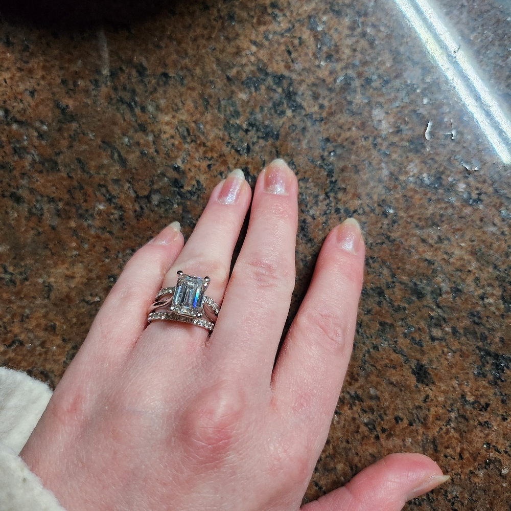 3.46 Lab grown diamond emerald cut 14k white gold engagement ring